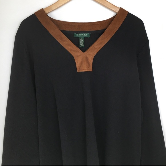 Lauren Ralph Lauren Women’s Tunic Top Black with Brown Faux Suede Trim Size 3X - Picture 3 of 12